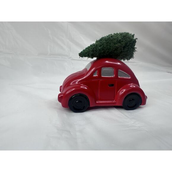 Dept 56 Red Volkswagon Bug Beetle Car With Tree On Top Ceramic Christmas Village - Picture 4 of 6